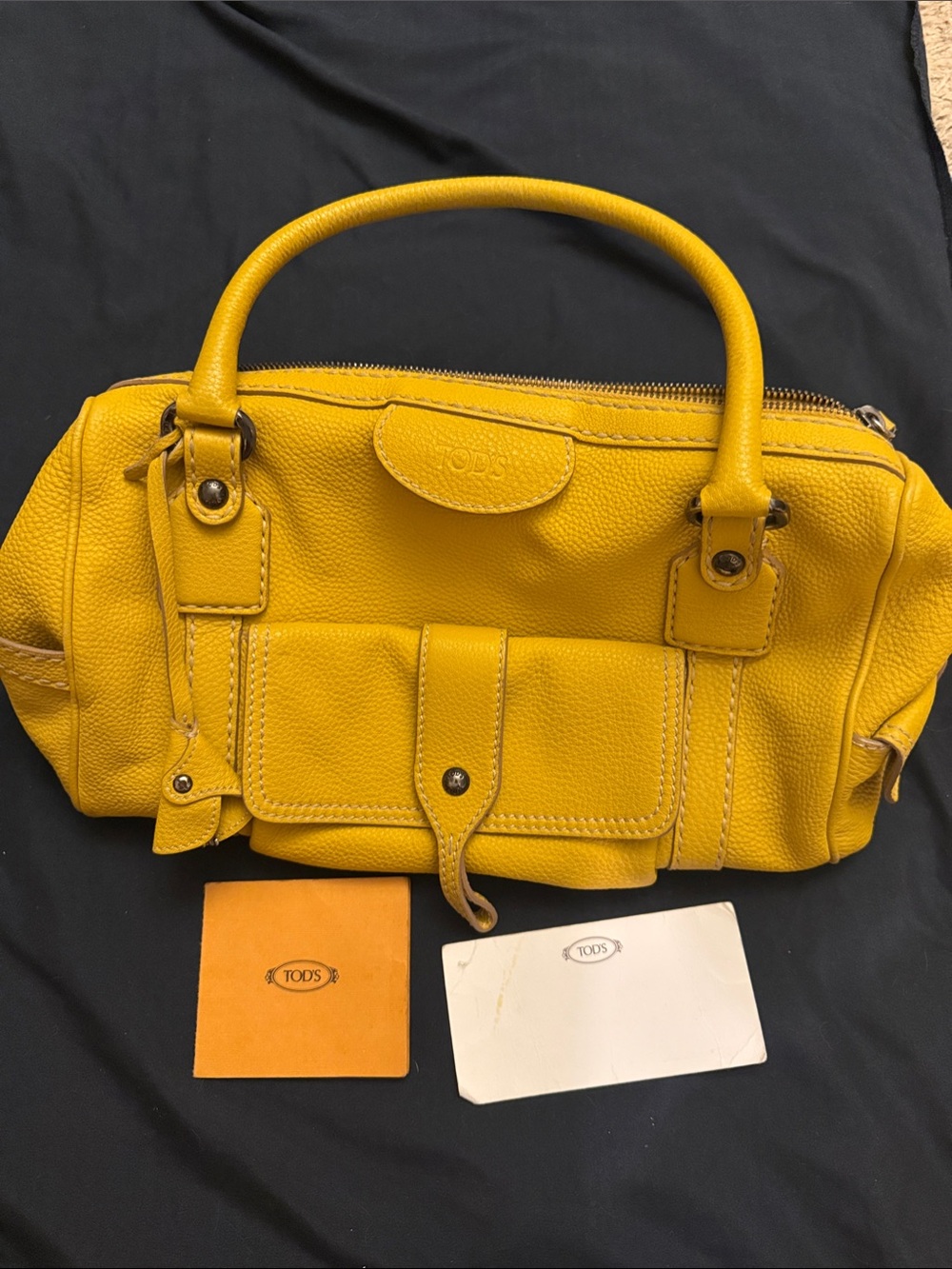 TOD'S Piccola Vibrant Yellow Pebbled Leather Satchel